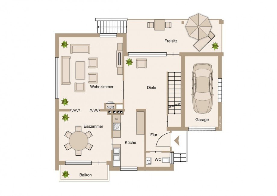 Gro�z�giges Erdgeschoss mit Freisitz und Garage Einfamilienhaus Solms / Burgsolms