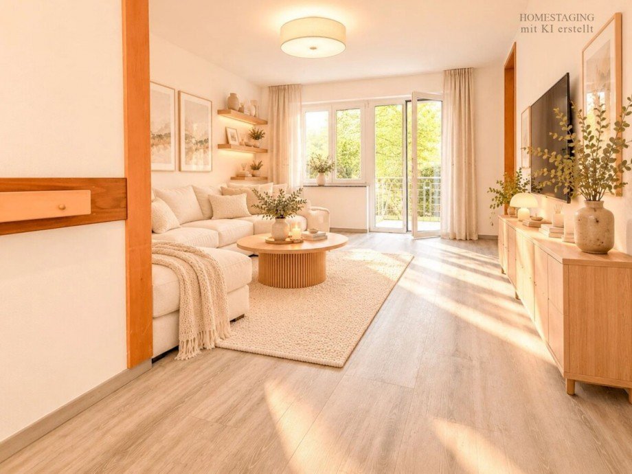 So k�nnte Ihr Wohnzimmer m�bliert aussehen (KI generiert) Erdgeschosswohnung Wetzlar / Hermannstein