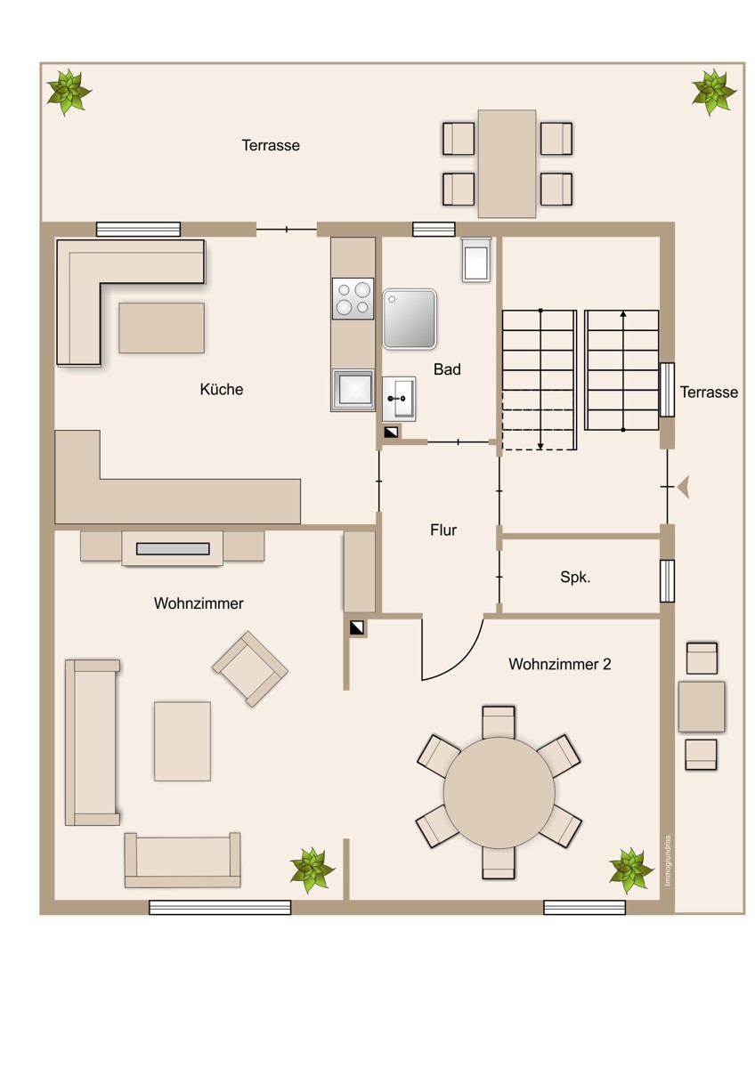 Wohnraum, K�che, G�ste WC und extra gro�e Terrasse im Erdgeschoss Einfamilienhaus Wetzlar / Nauborn