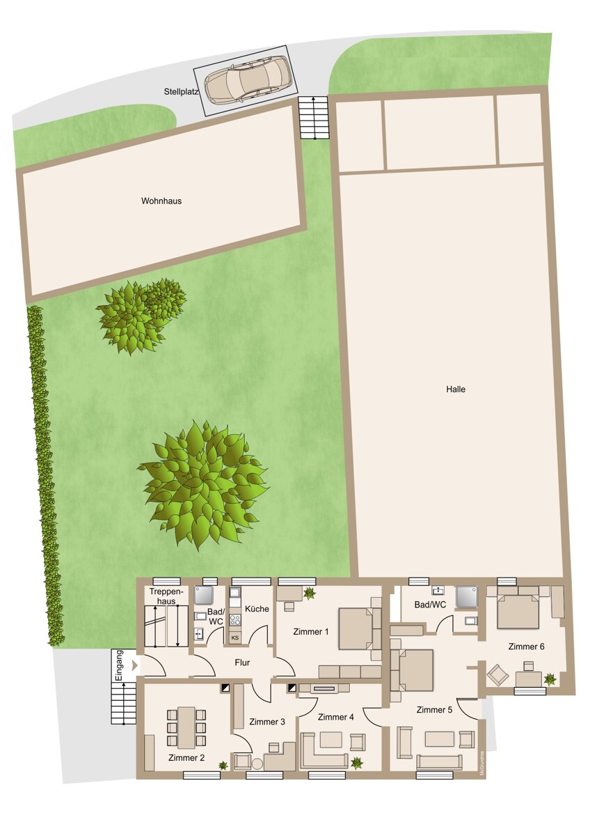 Erdgeschosss Mehrfamilienhaus, Saal und Hof - viel Platz f�r das volle Leben Mehrfamilienhaus Langg�ns / Cleeberg