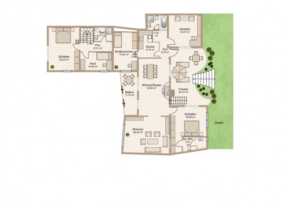 Gro�z�giges Obergeschoss - Gartenseitig auf EG Niveau Zweifamilienhaus Solms / Burgsolms
