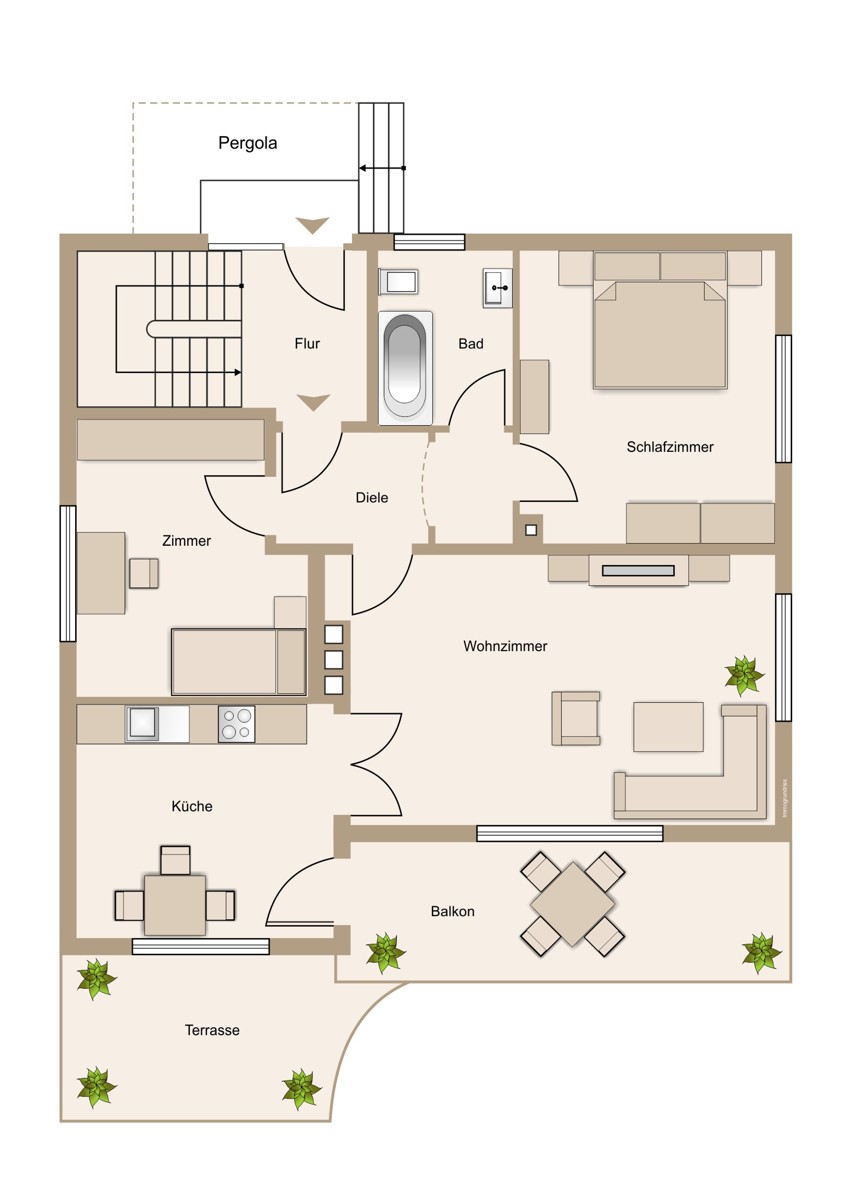 Erdgeschoss mit Balkon und angrenzender Terrasse Zweifamilienhaus A�lar