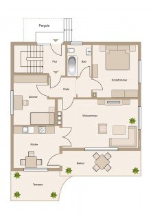 Erdgeschoss mit Balkon und angrenzender Terrasse ***PlusPunkt*** Liebevoll gepflegtes Zweifamilienhaus mit extra R�umen + zwei Garagen. Courtagefrei