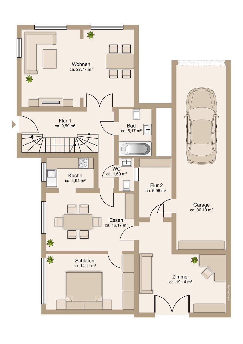 Erdgeschoss mit angeschlossener Garage Einfamilienhaus Solms / Niederbiel