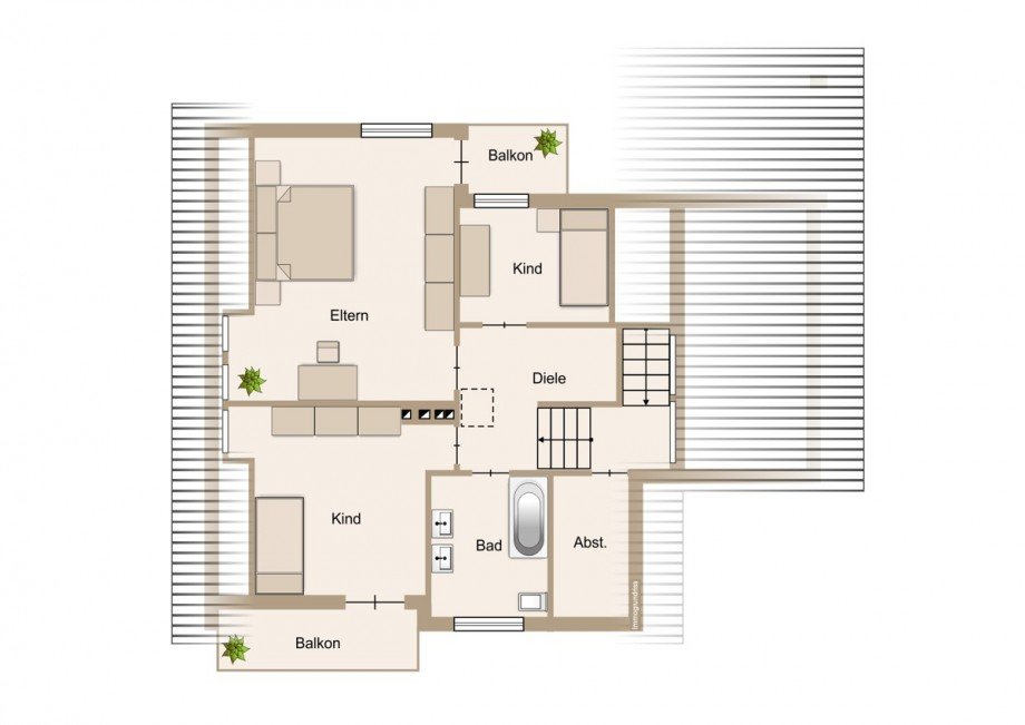Gem�tliches Obergeschoss mit Dachschr�ge und zwei Gauben Einfamilienhaus Solms / Burgsolms